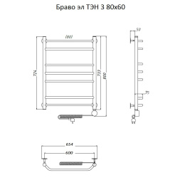 Полотенцесушитель Тругор  Браво эл ТЭН 3 80*60 (ЛЦ4) (Браво3/элТЭН8060)