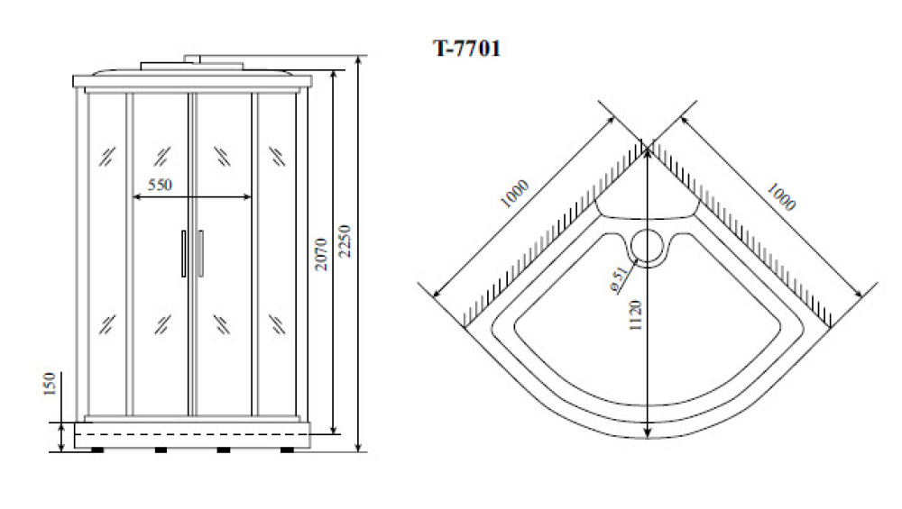 Душевая кабина 100x100x225 Timo (T-7701) С гидромассажем, акрил, Поддон низкий