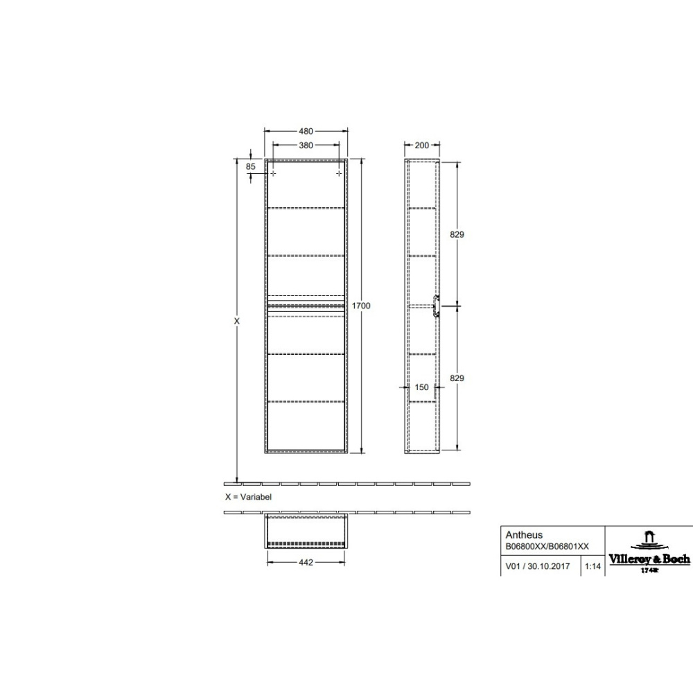 Villeroy Boch ANTHEUS B06801PV Шкаф пенал для ванной (цвет американский орех)