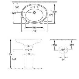Раковина 7185 75 R1 VILLEROY&BOCH AMADEA 750 x 570 mm