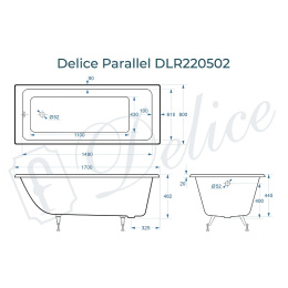 Чугунная ванна 170x80 Delice Parallel DLR220502