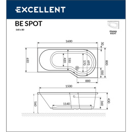 Акриловая ванна 160x80 Excellent (WAEX.BSP16WH), асимметричная