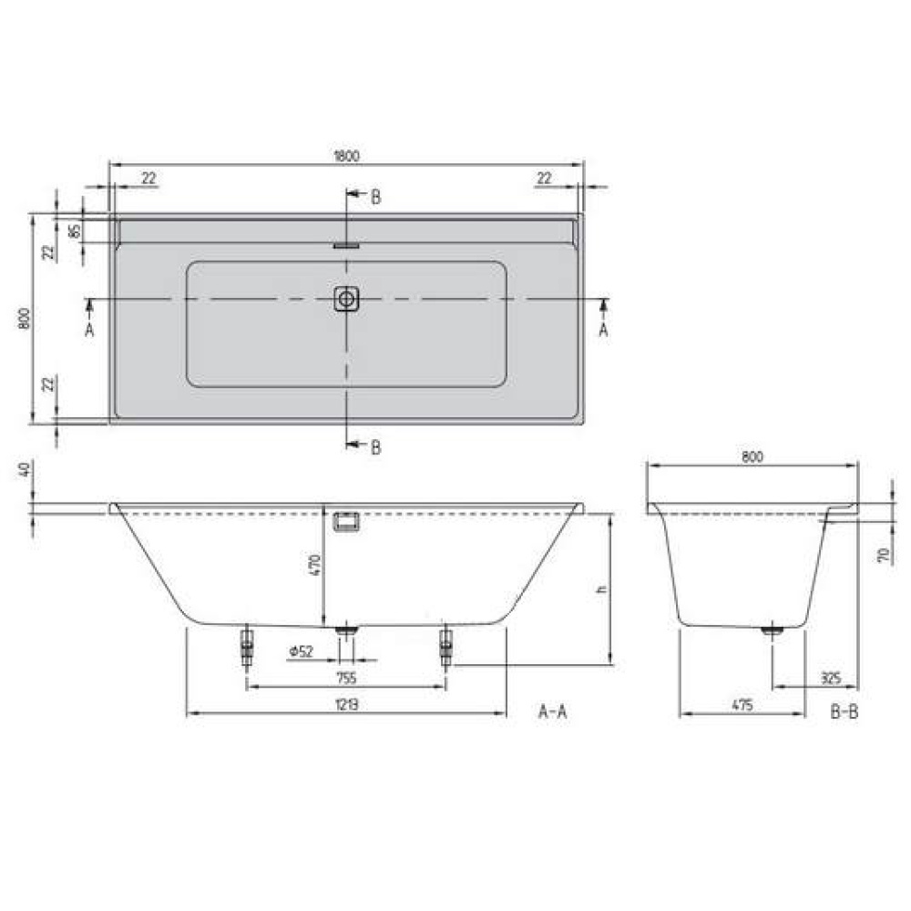 Акриловая ванна 180x80 Villeroy&Boch (UBA180COR2NV-01), прямоугольная