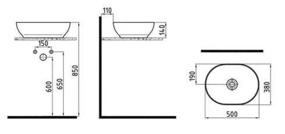 Раковина Bien Motto MTLG05001FD0W3000 50 x 38 x 14 см на столешницу округлая, белый