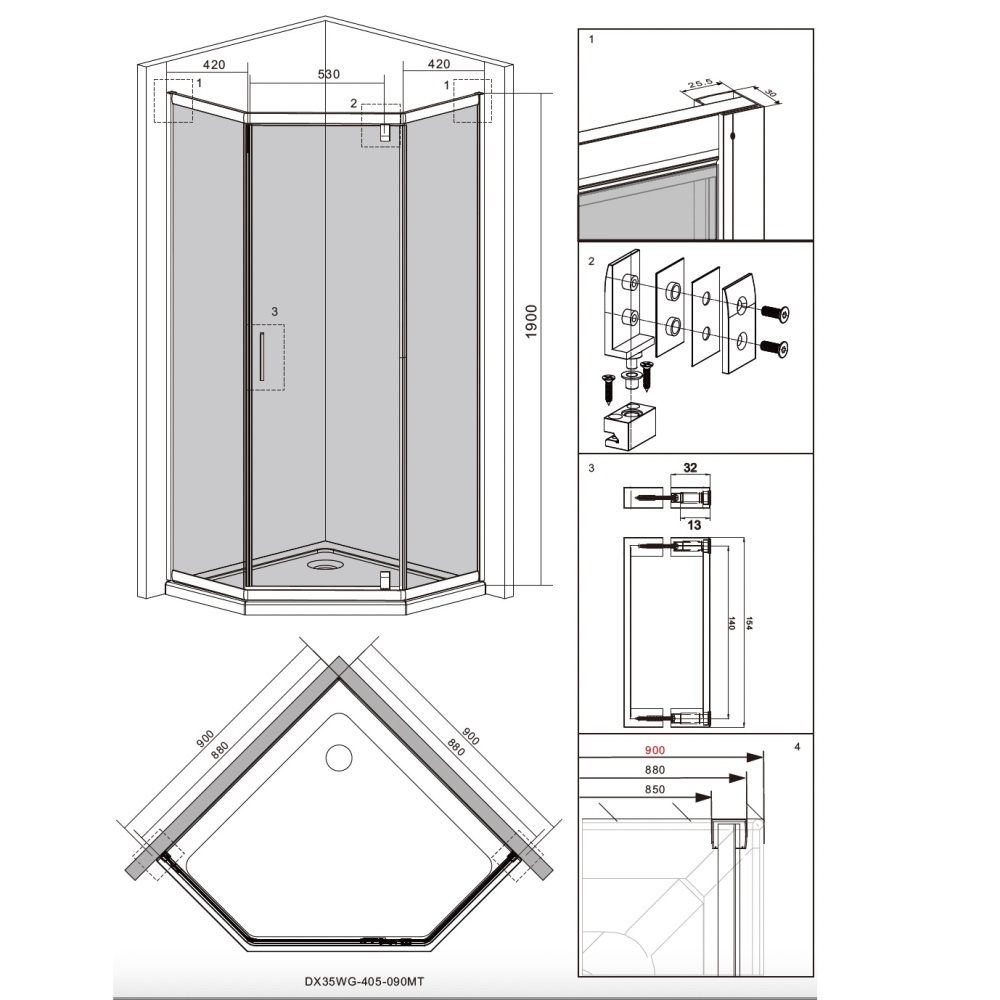 Damixa Skyline DX35WG-405-090MT Душевое ограждение 90х90 см, без поддона