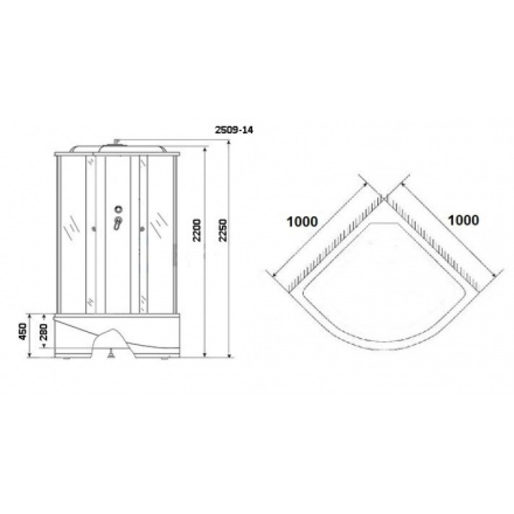 Душевая кабина 100x100x215 Niagara (NG-2509-14) Без гидромассажа, ABS-пластик, Поддон высокий