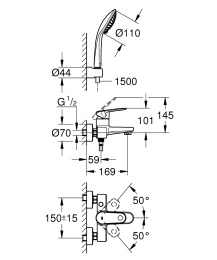 Grohe Europlus 2 33547002 Смеситель для ванны, с душевым гарнитуром