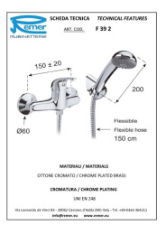 Смеситель Remer для душа RR F39 2 + шланг/лейка 35mm