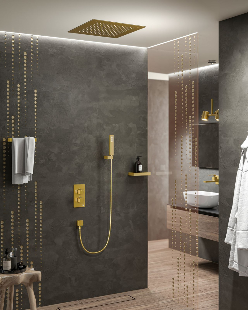 Фото Душевая система встроенная с термостатом Timo Petruma SX-5029/17SM золото матовое