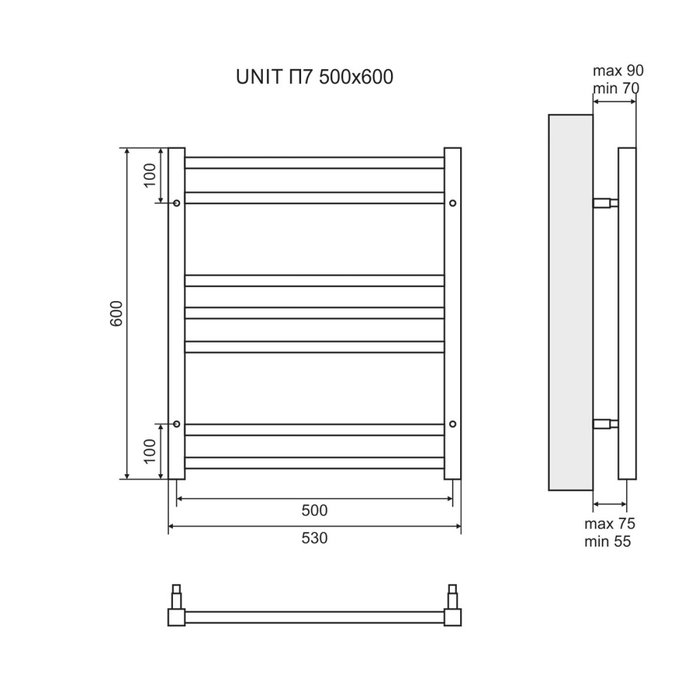 Полотенцесушитель водяной Lemark Unit П10 LM45810BL 500x800, черный