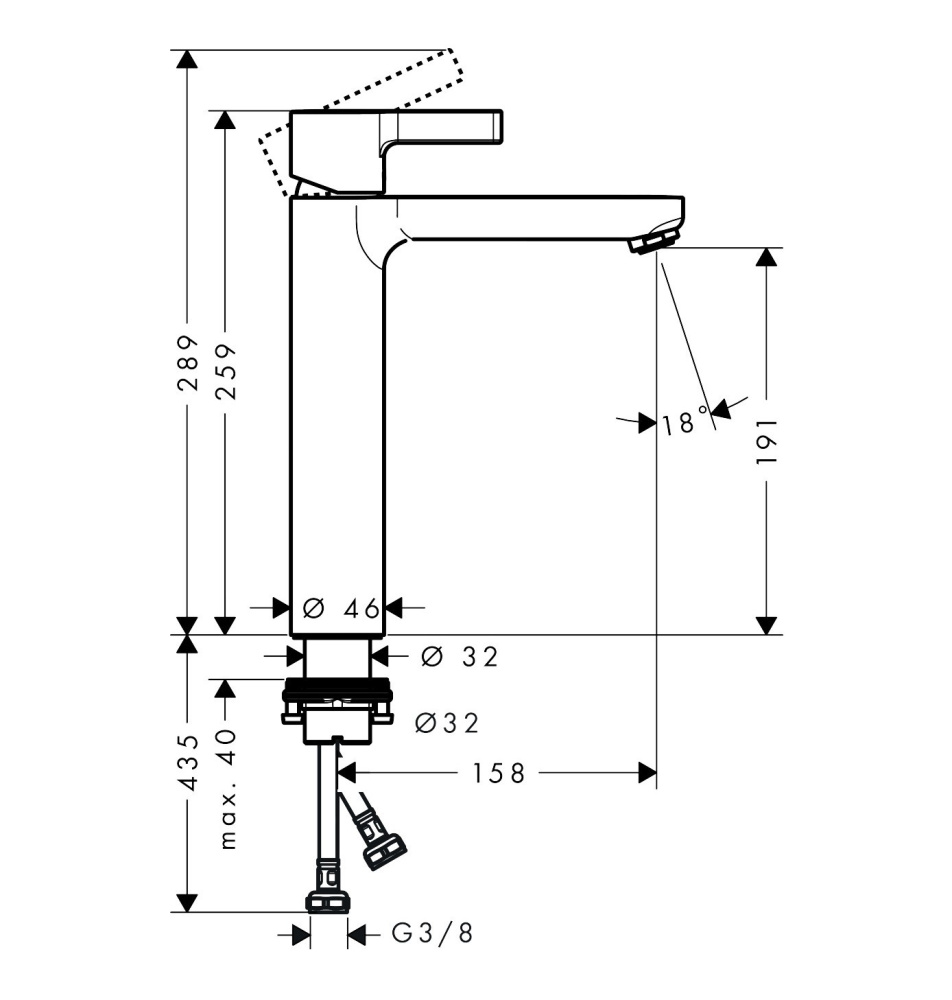 Фото Высокий смеситель для раковины 31026000 Hansgrohe Raindance Metris S (хром)