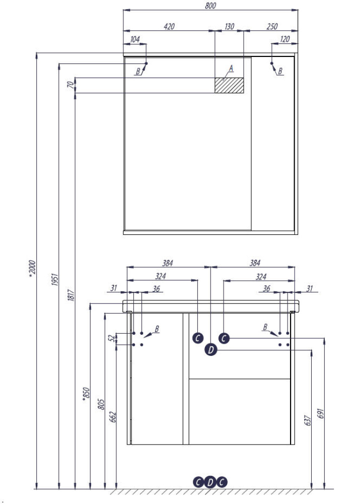 Тумба под раковину Aquaton Стоун 80 сосна арлингтон 1A228201SX850