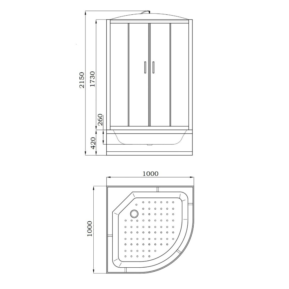 Душевая кабина 100x100x215 Parly (EF1021) белый, Без гидромассажа, ABS-пластик, Поддон высокий