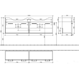 Тумба под раковину A287N1BM VILLEROY&BOCH Central Line, 1500 x 492 x 310 мм