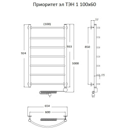 Полотенцесушитель Тругор  Приоритет эл ТЭН 1 100*60 (ЛЦ2) (Приоритет1/элТЭН10060)