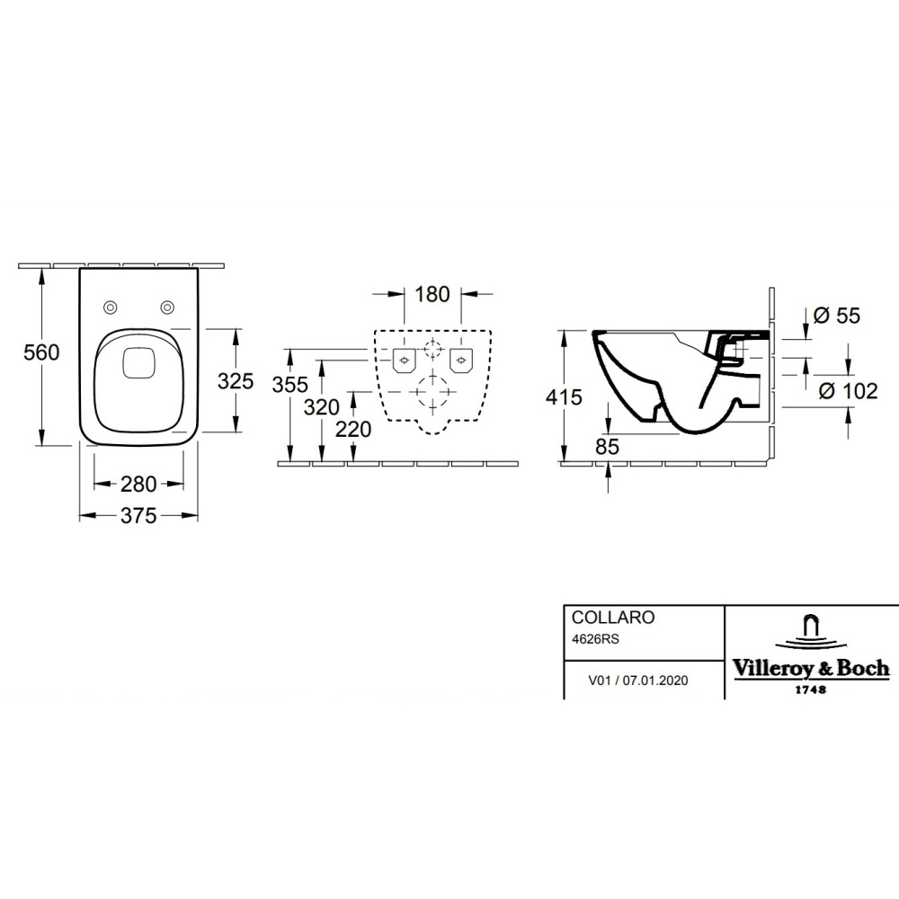 Villeroy Boch Collaro 4626RS01 Подвесной унитаз в комплекте с сиденьем и крышкой (альпийский белый)