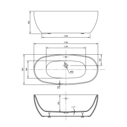 Акриловая ванна 170x80 Vincea (VBT-405-1700), овальная