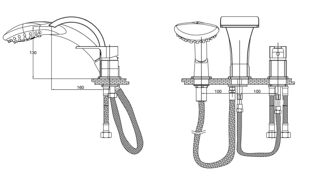 Фото Смеситель GPD Atros MAK65, для ванны и душа, на борт ванны, хром