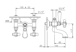 Фото Смеситель Nicolazzi Dames Anglaises 1400CR18 для душевой стойки, хром