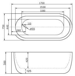 Фото Акриловая ванна 170x75 BelBagno (BB11-1700L), овальная