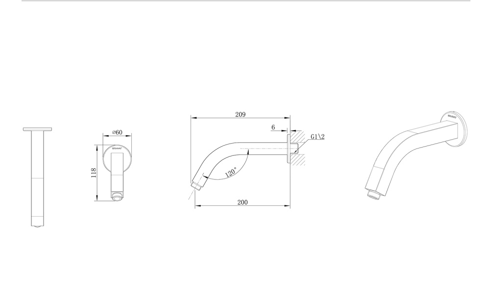 Фото Держатель для душевой лейки Bravat D315BW 26x26x200мм, черный
