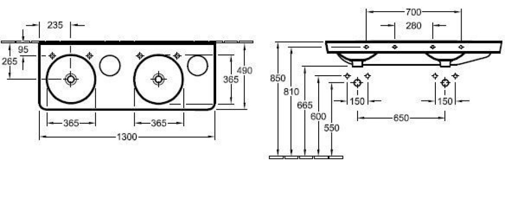 Фото Раковина двойная 130 см Villeroy&Boch Joyce (4109D1R2) ярко-белый