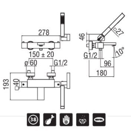 Смеситель NOBILI Mia MI102010CR Термостат для ванны