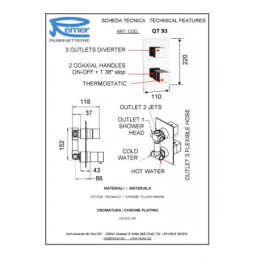 Смеситель для душа Remer RR QT93KB 3 вых.