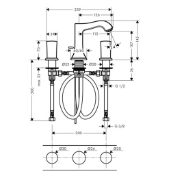 Смеситель для раковины на 3 отверстия 31304000 Hansgrohe Metropol Classic (хром)