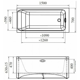 Фото Акриловая ванна Aquanet AGATA 150х70 00347931