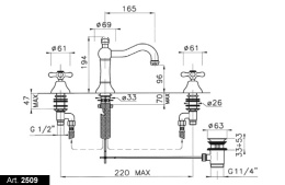 Фото Смеситель Nicolazzi Nuova Brenta 2509DB для раковины на 3 отверстия, темная бронза