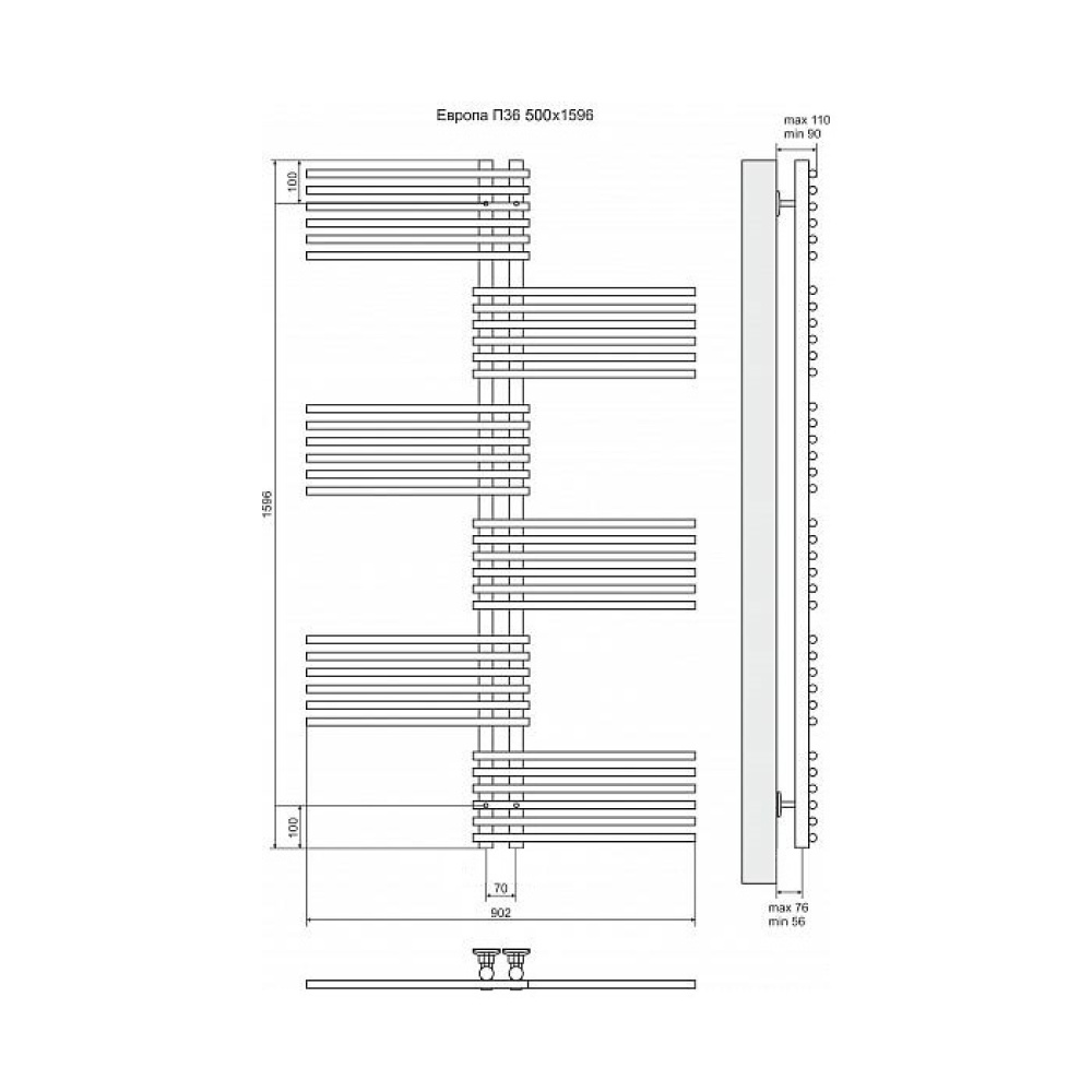 Фото Полотенцесушитель электрический Terminus 4660059920764 Европа П36 500x1596, ТЭН HT-1 300W, левый/пра