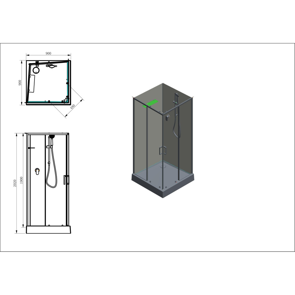Душевая кабина 90x90x202 Aquanet (00281963) Без гидромассажа, Акрил, Поддон низкий
