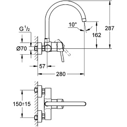 Grohe Concetto 32667001 Смеситель для кухни, настенный