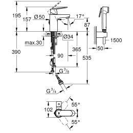 Grohe Eurosmart Cosmopolitan 23433000 Смеситель для раковины с душем, с минибиде лейкой