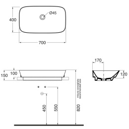 Раковина Azzurra Prua PRLN07040000BI/(PRU70/IN bi)*0 накладная 70 х 40 х 15 см