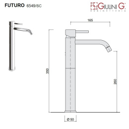 Смеситель для раковины высокий, без донного клапана Giulini Futuro Hi золото  F6549/SCO