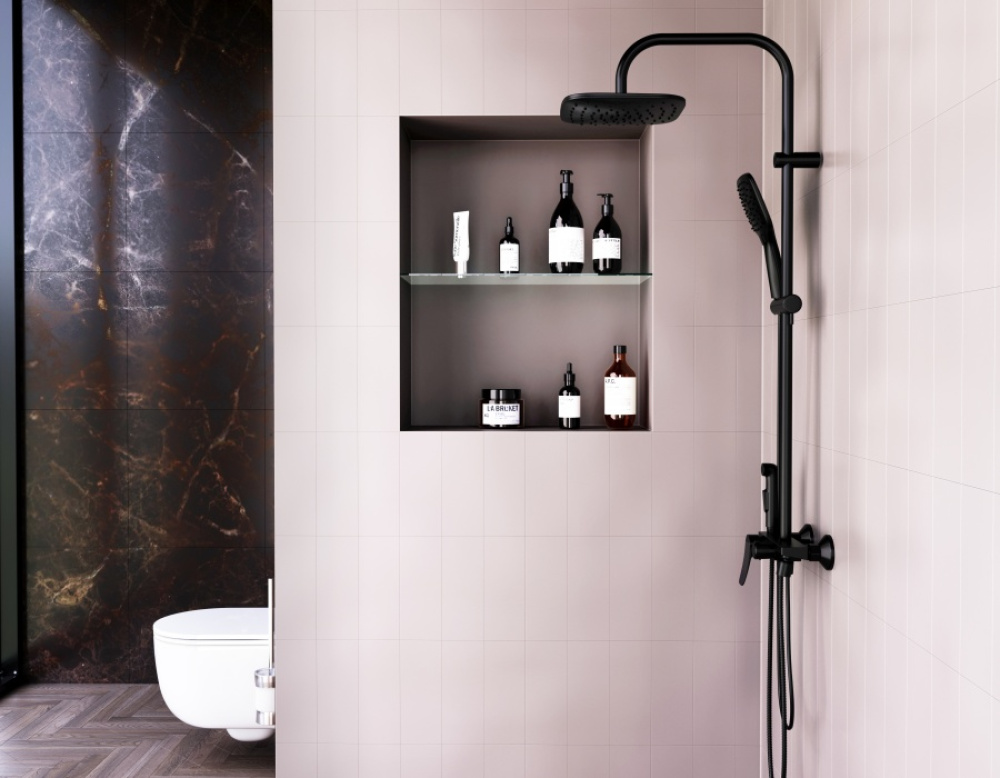 Damixa DX220920300 Apollo, душевая система со смесителем-полкой: верхний душ 230*230мм, ручной душ 1