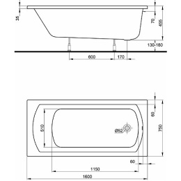 Акриловая ванна 160x75 KOLO (XWP1060000), прямоугольная