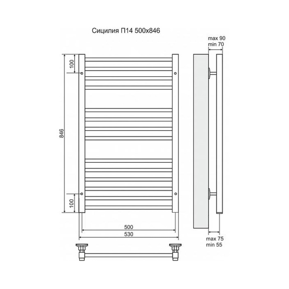 Фото Полотенцесушитель электрический Terminus 4660059921105 Сицилия П14 500x846, ТЭН HT-1 300W, левый/пра