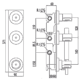 Фото Термостатический встраиваемый смеситель для душа Tres Max 06125003 на 3 потребителя