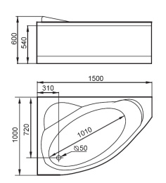 Акриловая ванна 150x100 Gemy (G9009 B L), прямоугольная-асимметричная