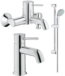Фото Grohe BauClassic 124404 Комплект смесителей с душем смеситель для ванны, раковины, душевой гарнитур
