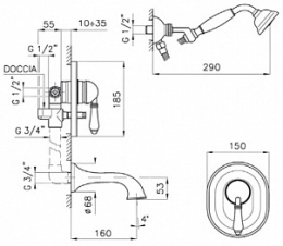 Фото Смеситель Nicolazzi Classico Monokomandi 3400GB76 для ванны, гальваническое золото/Mont Blanc