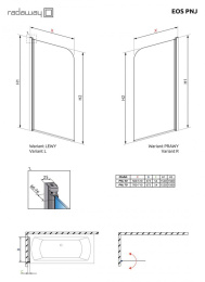 Шторка на ванну Radaway Eos PNJ 70 L профиль Хром стекло прозрачное 205101-101L
