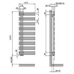 Zehnder Yucca asymmetric YAER-130-50/RD Полотенцесушитель электрический правый