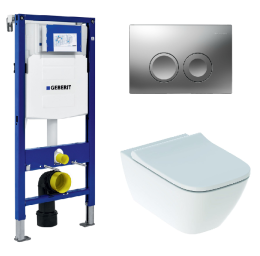 Инсталляция Geberit с безободковым унитазом Geberit Smyle Square 500.683.01.1 Rimfree, сиденье микро