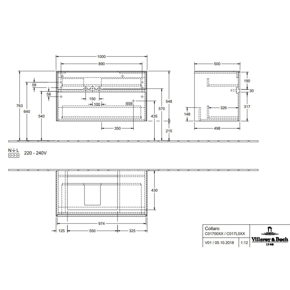 Villeroy Boch Collaro C01700VJ Тумба под раковину 1000х500 мм (Nordic Oak)