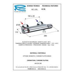 Termo смеситель Remer для душа RR H31 термостат