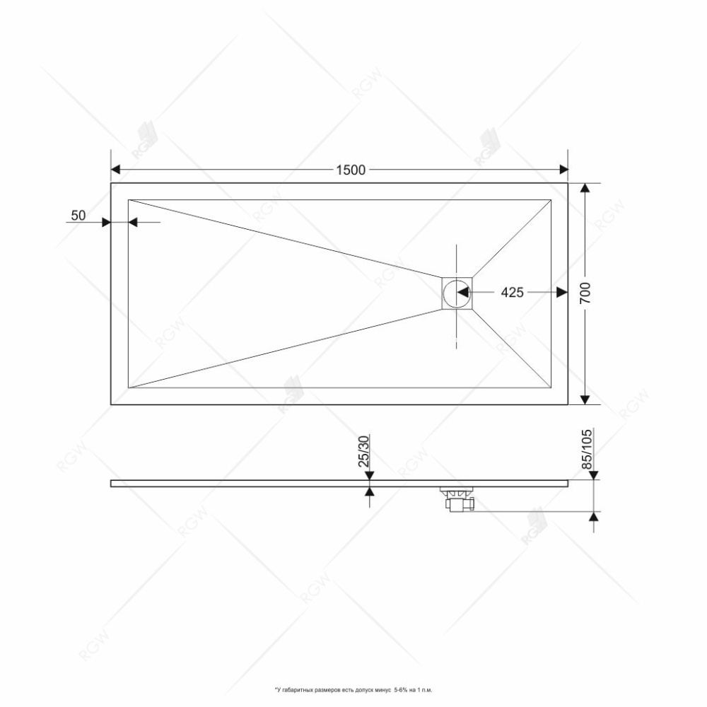 Душевой поддон RGW Stone Tray 16152715-02 прямоугольный